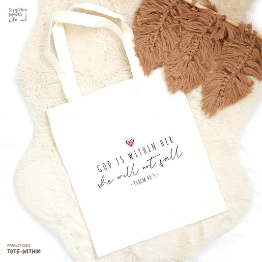 Tote Bag-God is within her she will not fall
