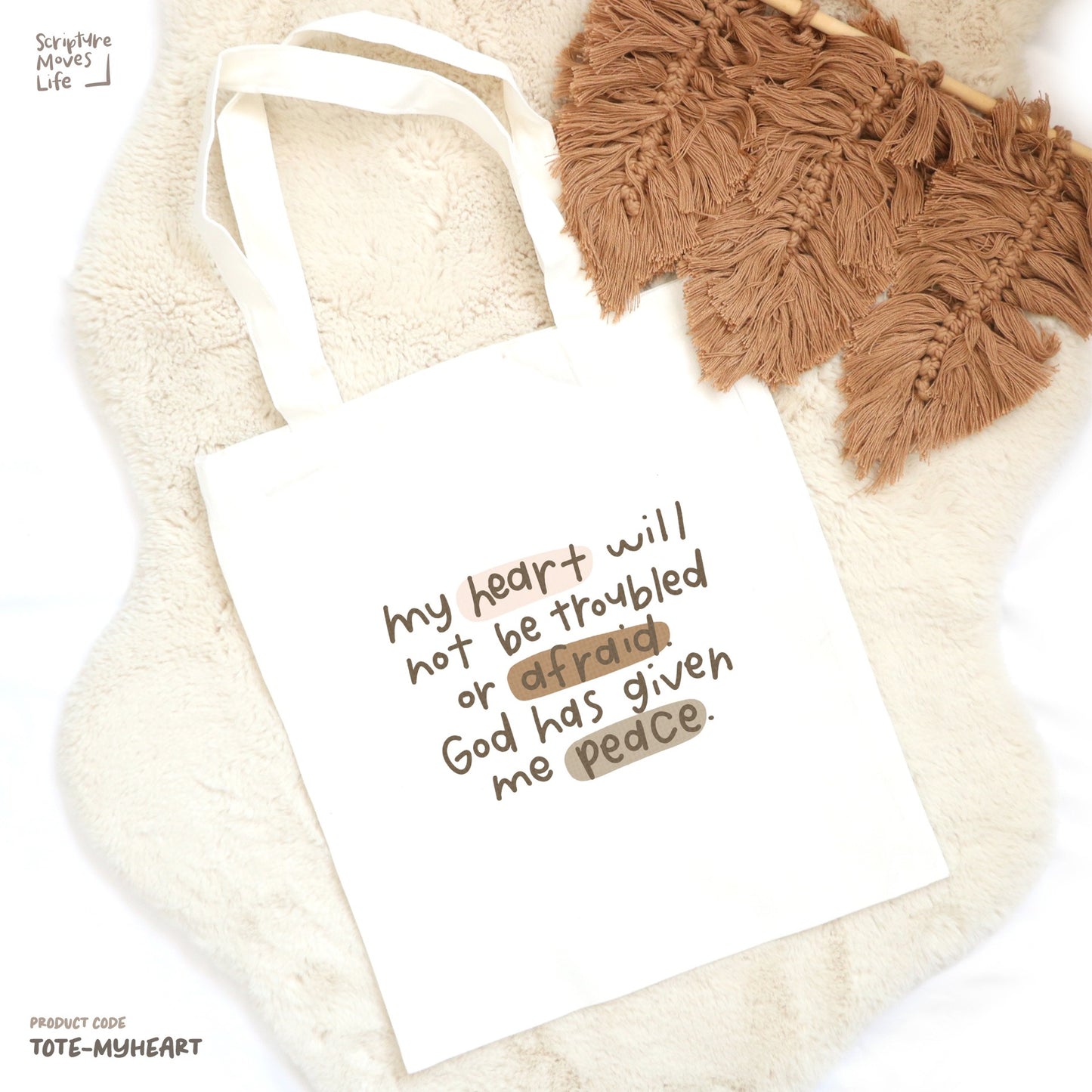 Tote Bag-My heart will not be troubled or afraid
